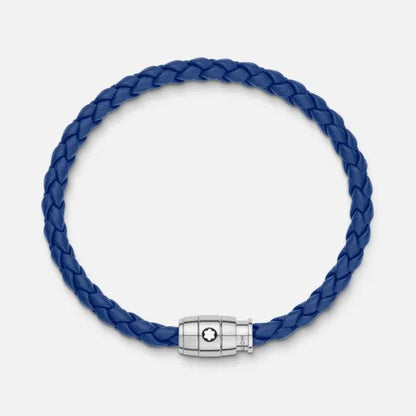 Montblanc Stahlarmband mit 3-Ring-Verschluss und blauem Leder Größe M 130899 63