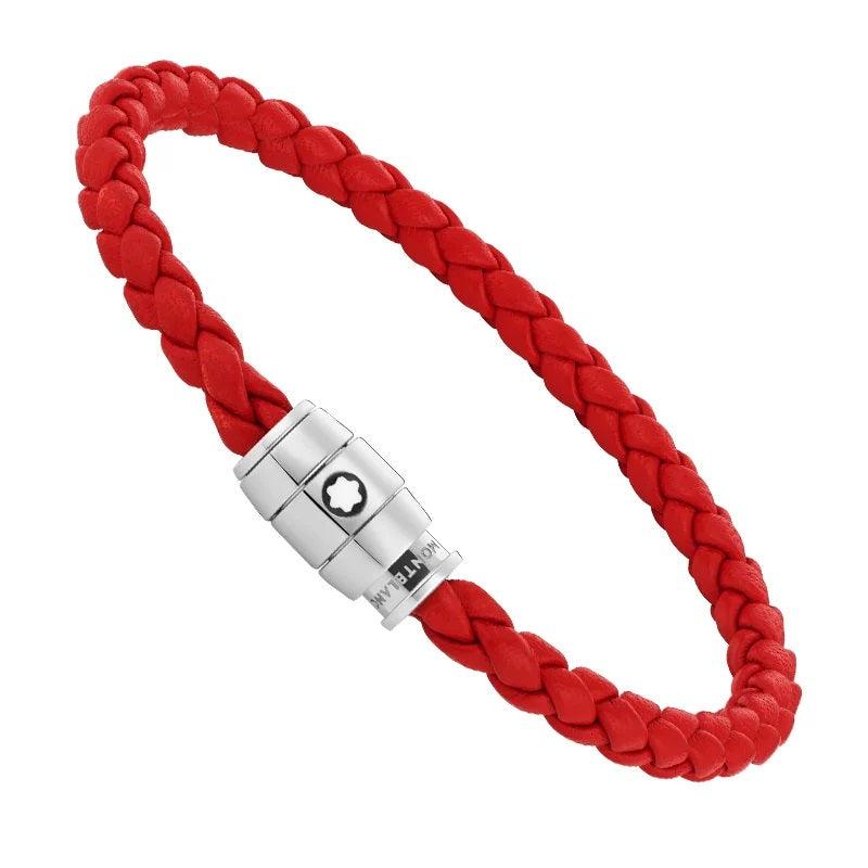 Montblanc Armband aus rotem geflochtenem Leder mit 3-Ring-Verschluss Größe M 130902 63