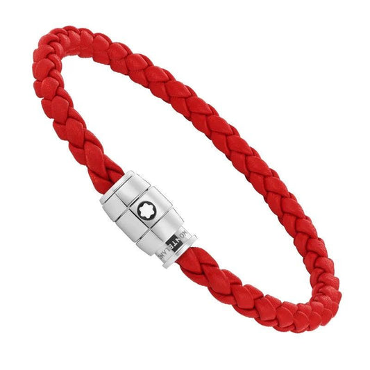 Montblanc Armband aus rotem geflochtenem Leder mit 3-Ring-Verschluss Größe M 130902 63
