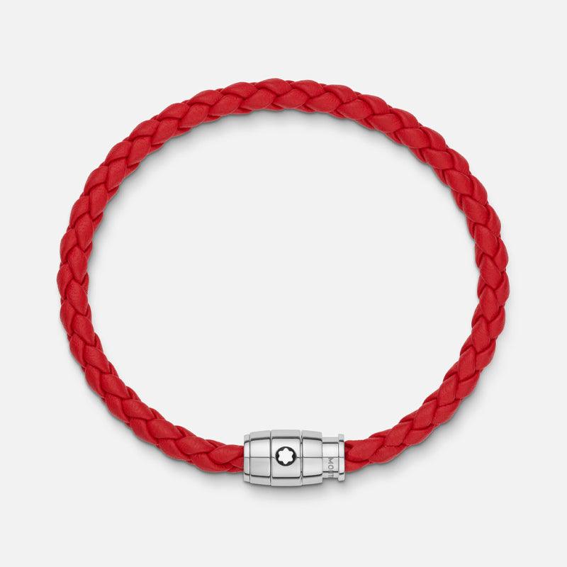 Montblanc Armband aus rotem geflochtenem Leder mit 3-Ring-Verschluss Größe M 130902 63