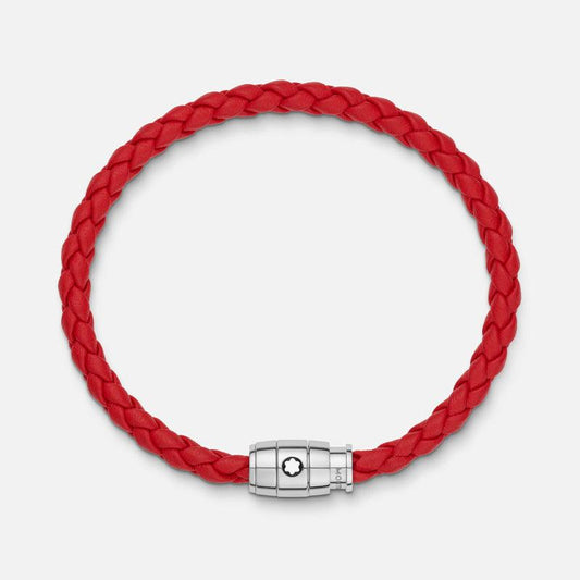 Montblanc Armband aus rotem geflochtenem Leder mit 3-Ring-Verschluss Größe M 130902 63