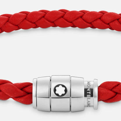 Montblanc Armband aus rotem geflochtenem Leder mit 3-Ring-Verschluss Größe M 130902 63