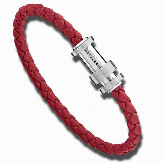 Montblanc Herrenarmband Stahl geflochtenes rotes Leder (RED) Größe L 118881 68