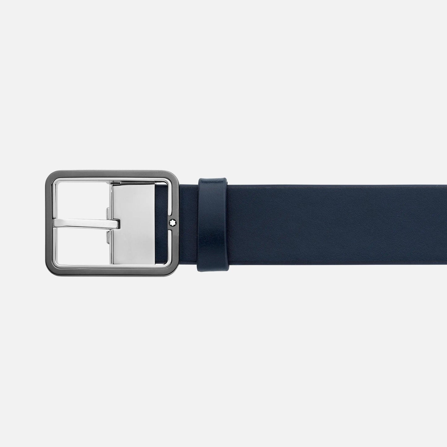 Montblanc 35 mm Wendegürtel mit rechteckiger Dornschließe, blau/graues Leder, anpassbare Größe 131193