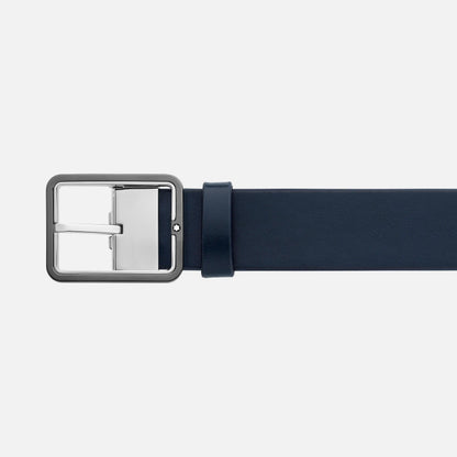 Montblanc 35 mm Wendegürtel mit rechteckiger Dornschließe, blau/graues Leder, anpassbare Größe 131193