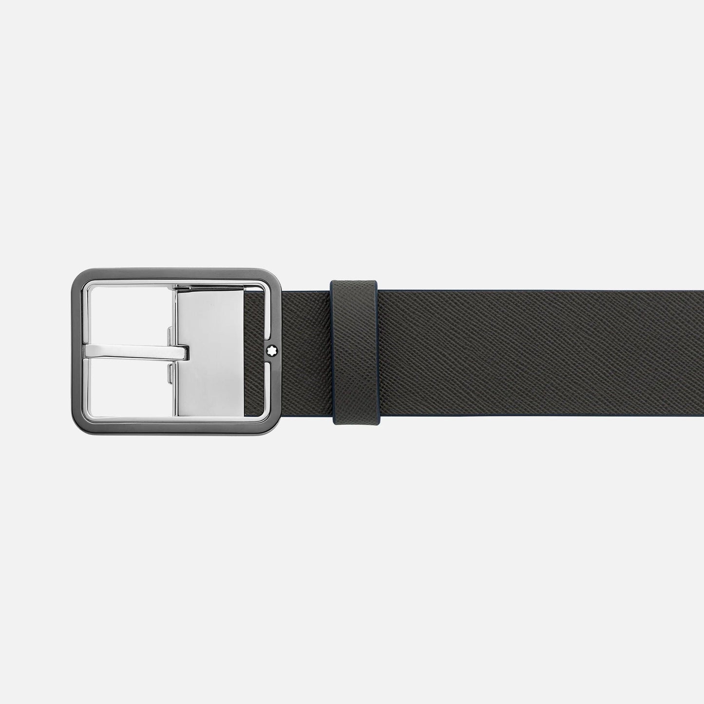 Montblanc 35 mm Wendegürtel mit rechteckiger Dornschließe, blau/graues Leder, anpassbare Größe 131193