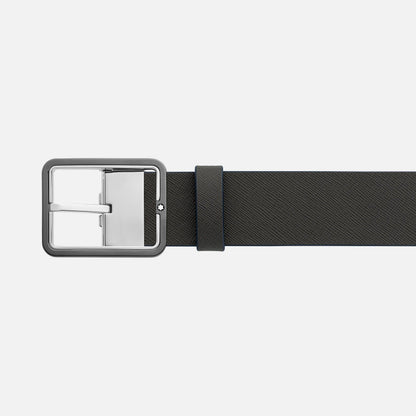 Montblanc 35 mm Wendegürtel mit rechteckiger Dornschließe, blau/graues Leder, anpassbare Größe 131193