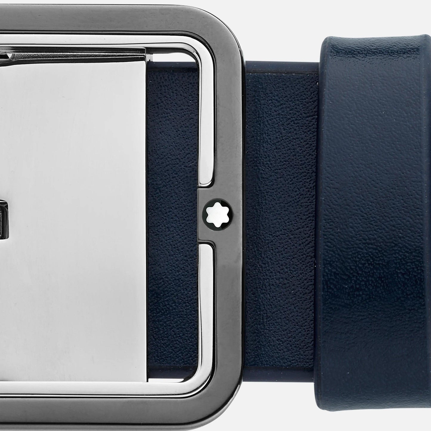 Montblanc 35 mm Wendegürtel mit rechteckiger Dornschließe, blau/graues Leder, anpassbare Größe 131193