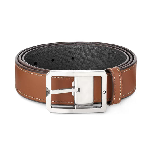 Montblanc Gürtel 35mm mit rechteckiger Schnalle aus Leder braun/grau wendbar größenverstellbar 131164