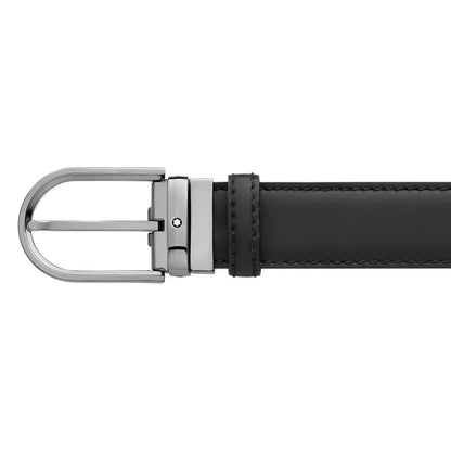 Montblanc Gürtel 35 mm Hufeisenschnalle Ruthenium-Finish schwarzes Leder verstellbare Größe 128770