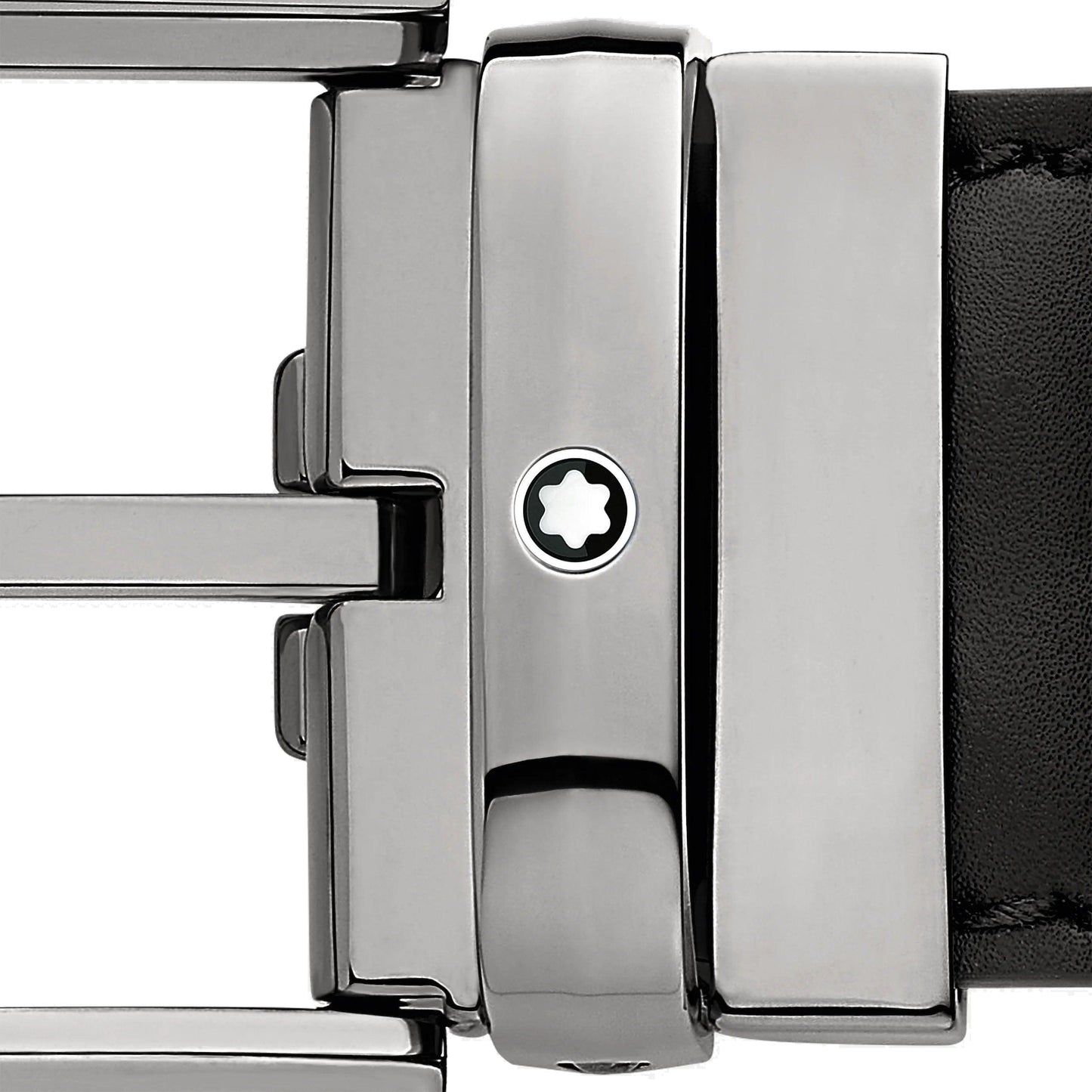 Montblanc Gürtel 35 mm Hufeisenschnalle Ruthenium-Finish schwarzes Leder verstellbare Größe 128770