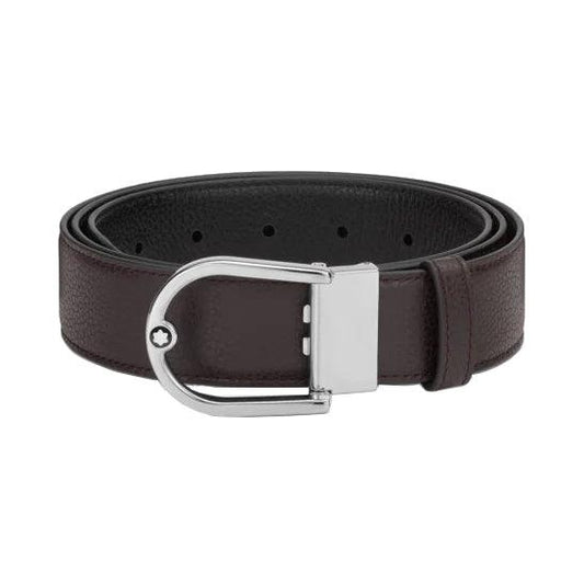 Montblanc Gürtel 35 mm Hufeisenschnalle genarbtes Leder wendbar Ebenholz/Schwarz 198632