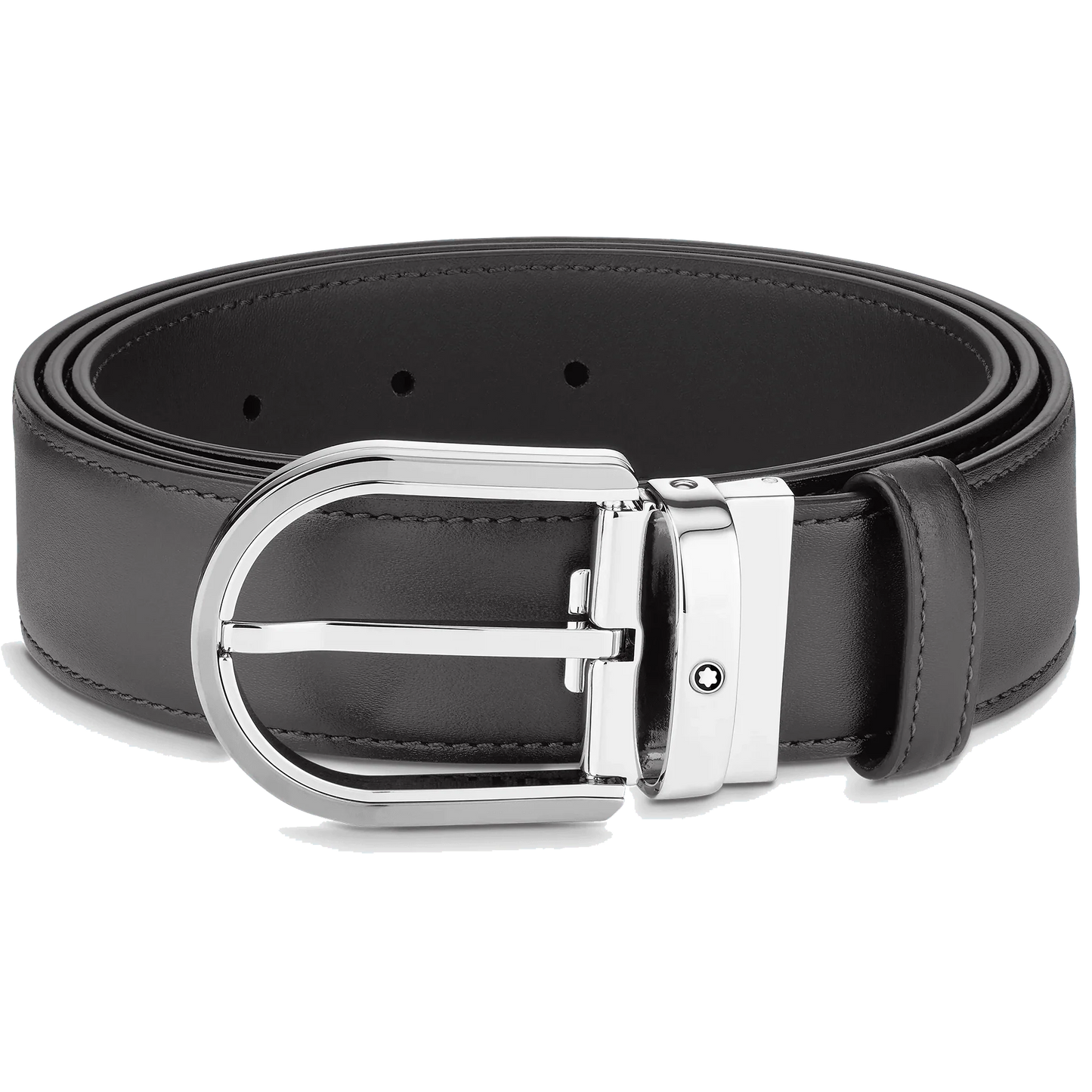 Montblanc 35 mm Gürtel aus grauem Leder mit Hufeisen-Schließe 129437