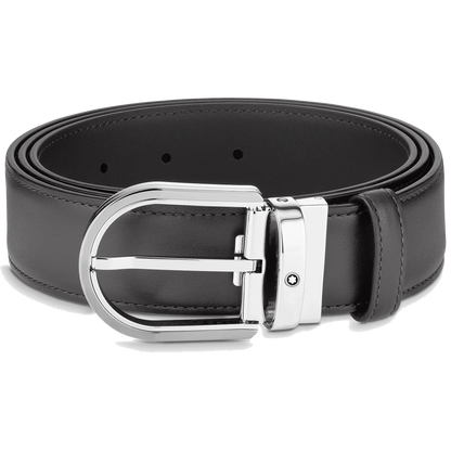 Montblanc 35 mm Gürtel aus grauem Leder mit Hufeisen-Schließe 129437