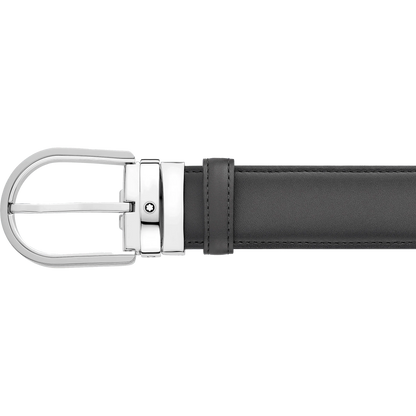 Montblanc 35 mm Gürtel aus grauem Leder mit Hufeisen-Schließe 129437