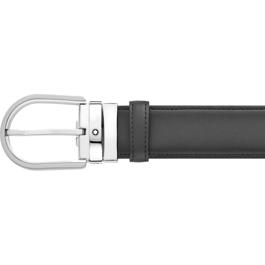 Montblanc 35 mm Gürtel aus grauem Leder mit Hufeisen-Schließe 129437