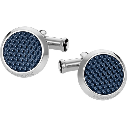 Montblanc Manschettenknöpfe Stahl Meisterstück blau 112904