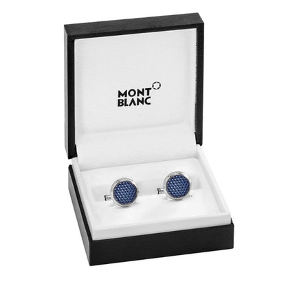 Montblanc Manschettenknöpfe Stahl Meisterstück blau 112904