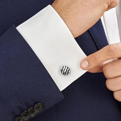 Montblanc Manschettenknöpfe Silber Sartorial Architectural schwarzer geometrischer Einsatz 123804