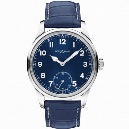 Montblanc Uhr 1858 Manual Small Second 44mm Blau Handaufzug Stahl 113702