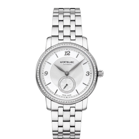 Montblanc orologio Star Legacy Small Second 36mm argento diamanti automatico acciaio 118507