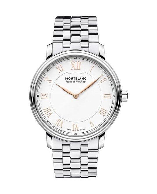 Montblanc Uhr Tradition Handaufzug 40mm Stahl weißes Zifferblatt 119963