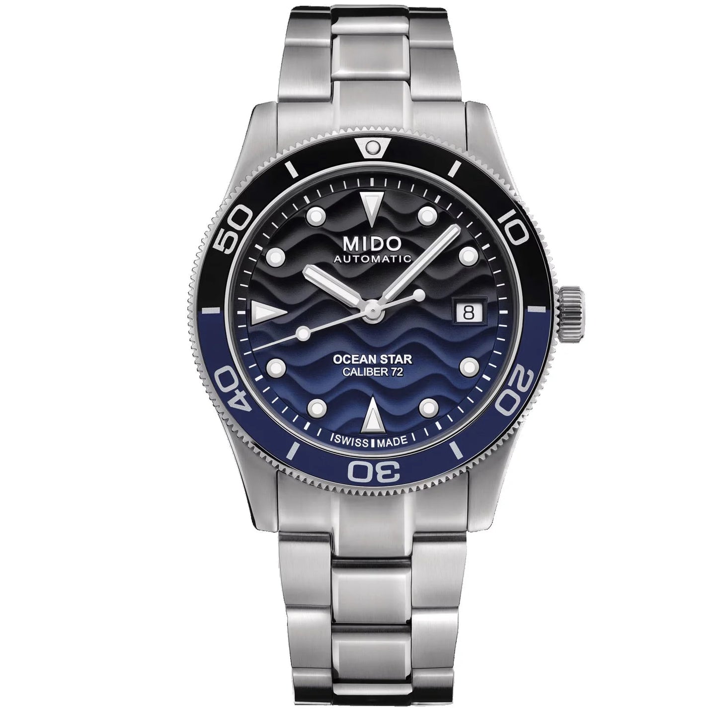 Mido orologio ocean star 39mm blu automatico in acciaio con quadrante blu onde e lunetta abbinata elegante