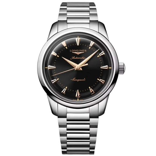 Longines orologio heritage 40mm nero acciaio automatico con materiale acciaio inossidabile e protetto dall’ufficio federale svizzero