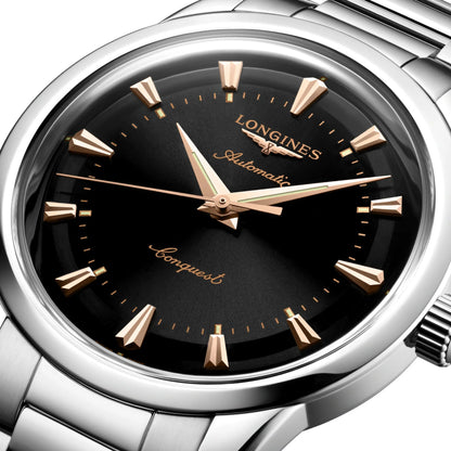 Longines orologio heritage 40mm nero acciaio automatico con quadrante nero e materiale acciaio inossidabile protetto dall’ufficio federale svizzero