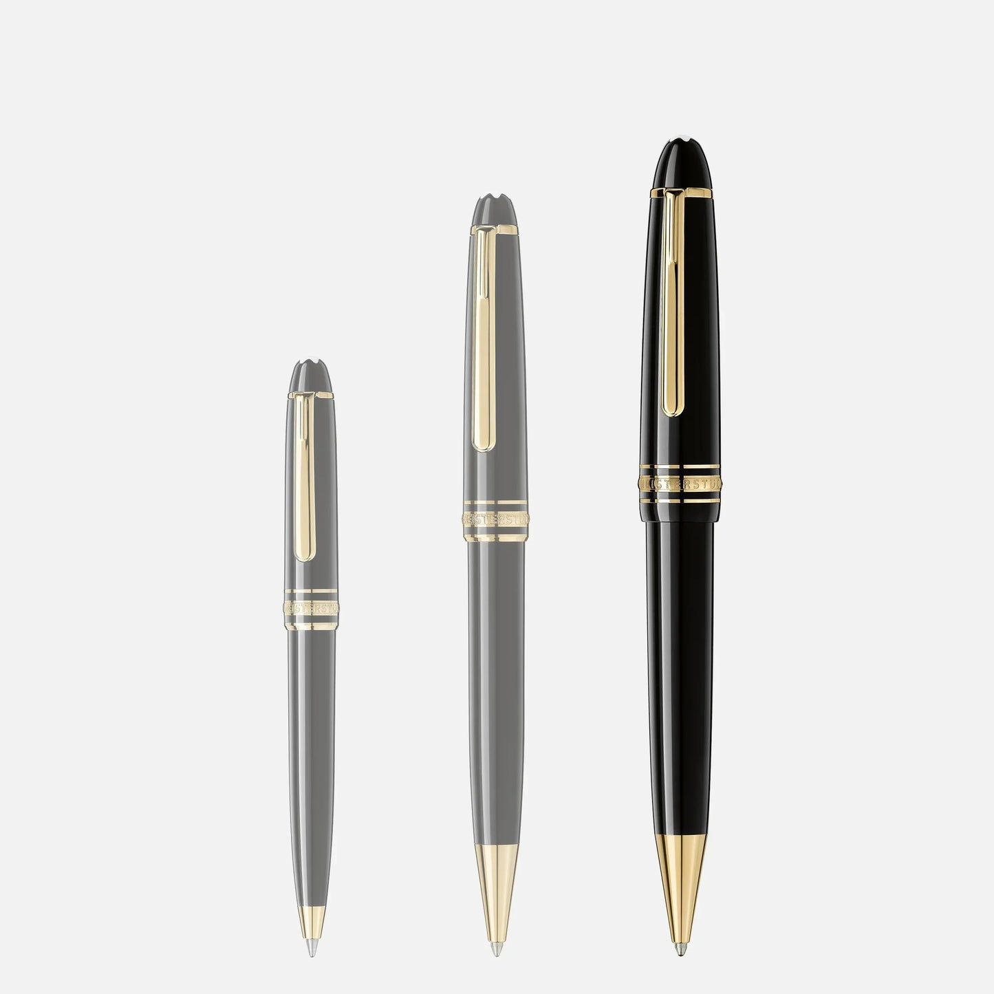 Tre penne montblanc penna a sfera meisterstück legrand in pregiata resina nera con dettagli finitura oro elegante