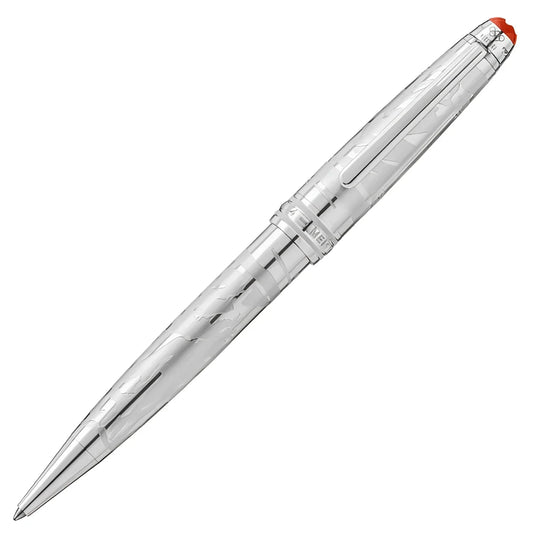 Penna a sfera montblanc meisterstück x olympic heritage chamonix argento con incisioni intricate e cappuccio rosso