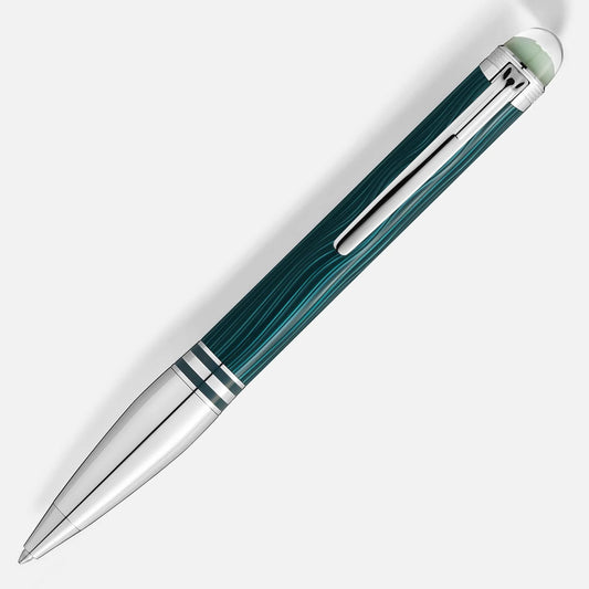 Penna a sfera montblanc starwalker polargreen con corpo teal ondulato e cappuccio verde traslucido cattura l’aurora boreale