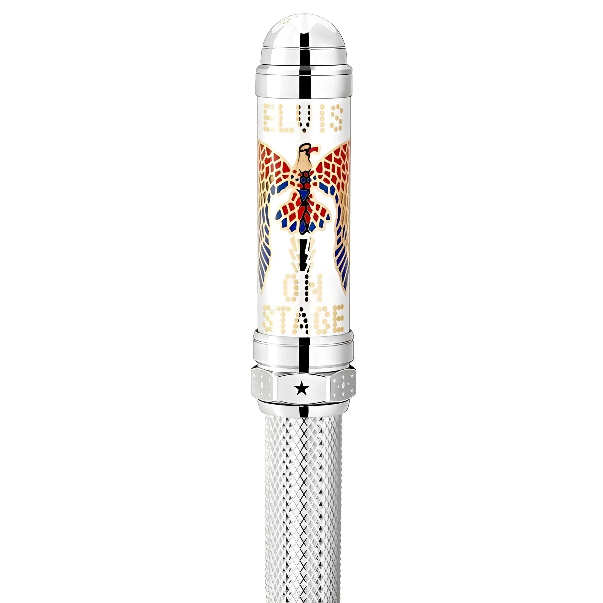Penna roller montblanc roller great characters elvis con corpo in smalto bianco e design aquila colorata ornato oro