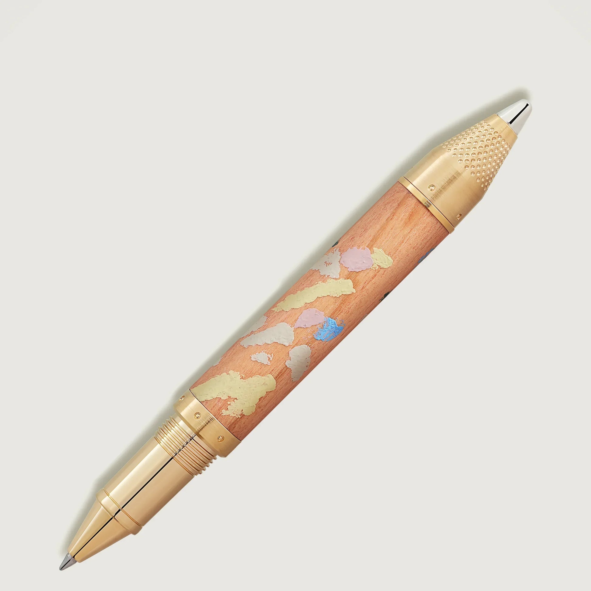 Montblanc penna roller masters of art con cappuccio dorato e design artistico di schizzi pastello su legno