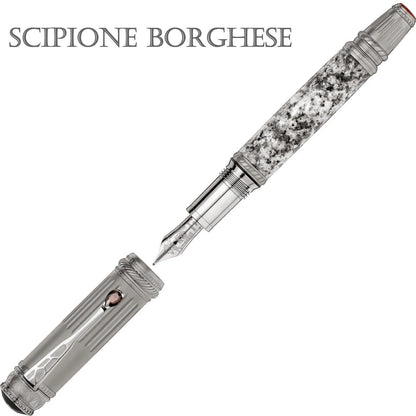 Montblanc stilografica patron of art scipione borghese limited edition penna stilografica marmorizzata argento e nero con dettagli incisi