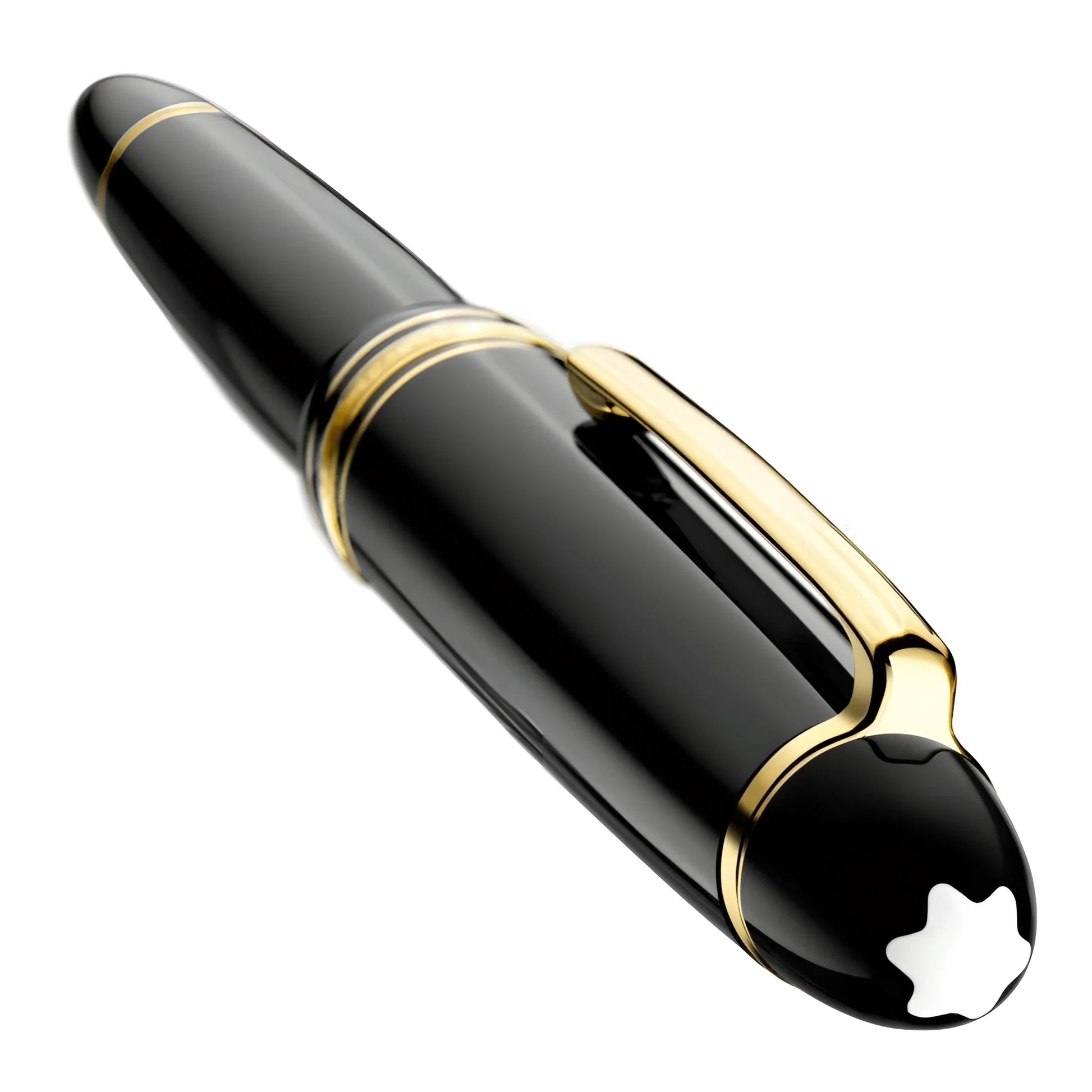 Montblanc stilografica meisterstück gold legrand punta m in pregiata resina nera con dettagli in oro e stella bianca