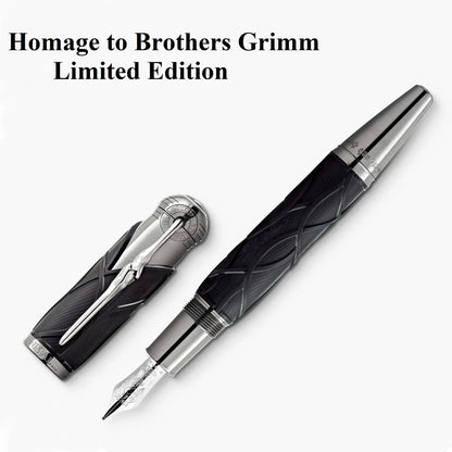 Montblanc Writers Edition fratelli grimm stilografica nera e argento con impugnatura decorata a foglia