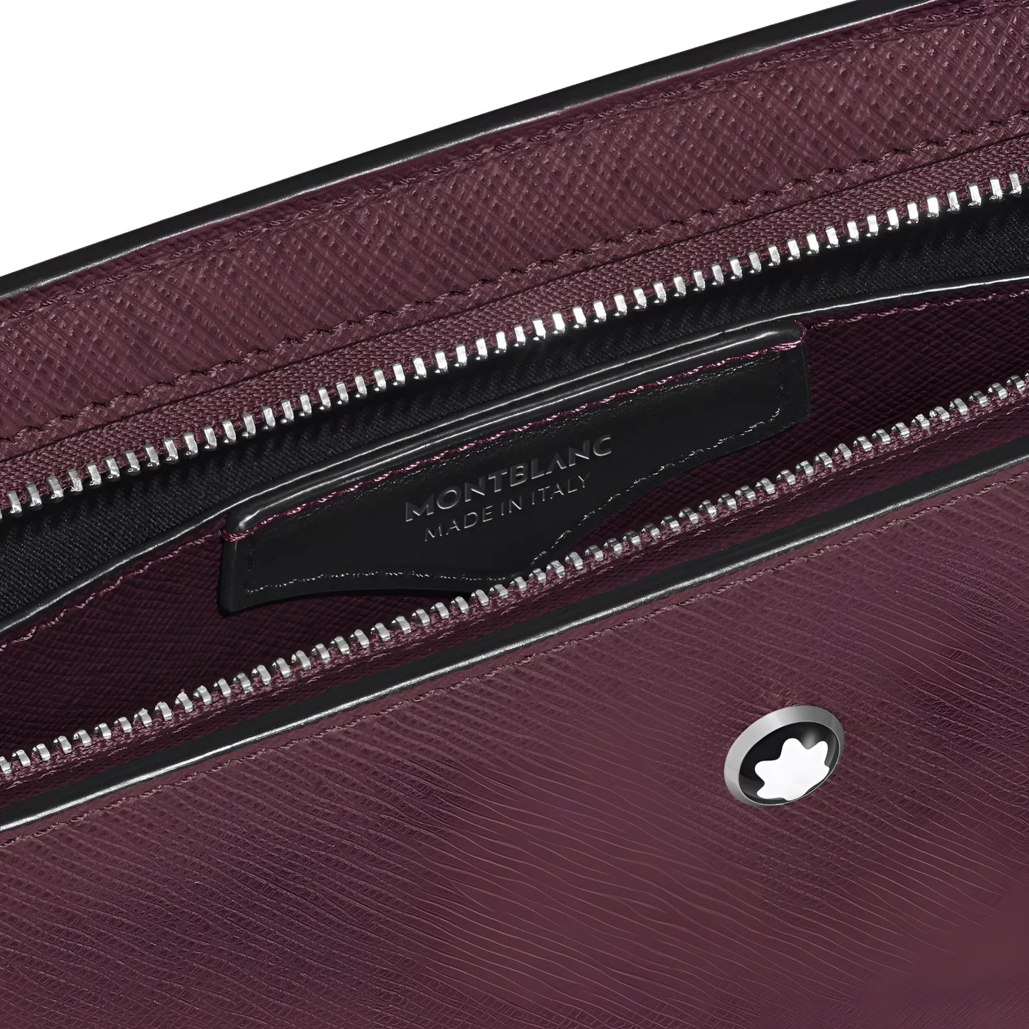Montblanc pochette sartorial cassis 199366 raffinata pochette sartoriale in pelle bordeaux con zip nera e emblem argentato