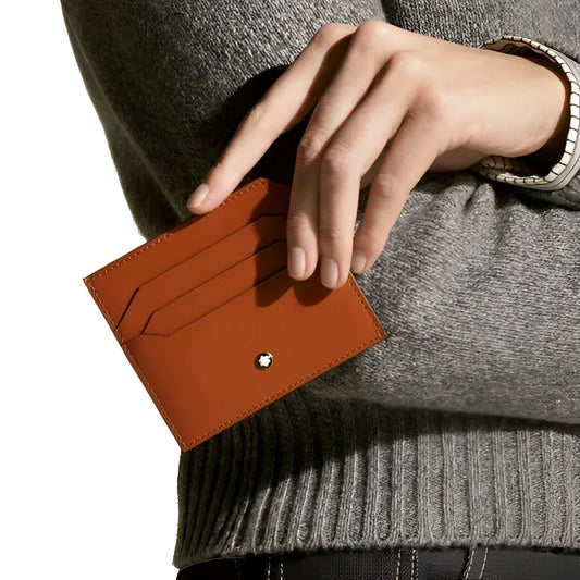 Porta carte montblanc in pregiata pelle color ruggine con 6 scomparti e emblem argentato elegante