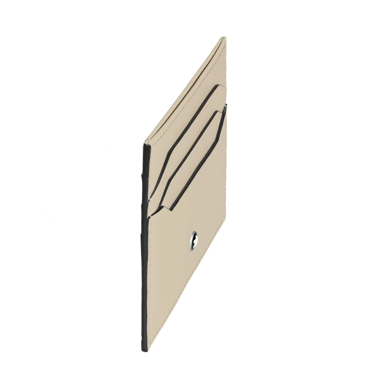 Montblanc porta carte meisterstück beige nuvolato in pelle con cuciture nere e dettaglio portachiavi