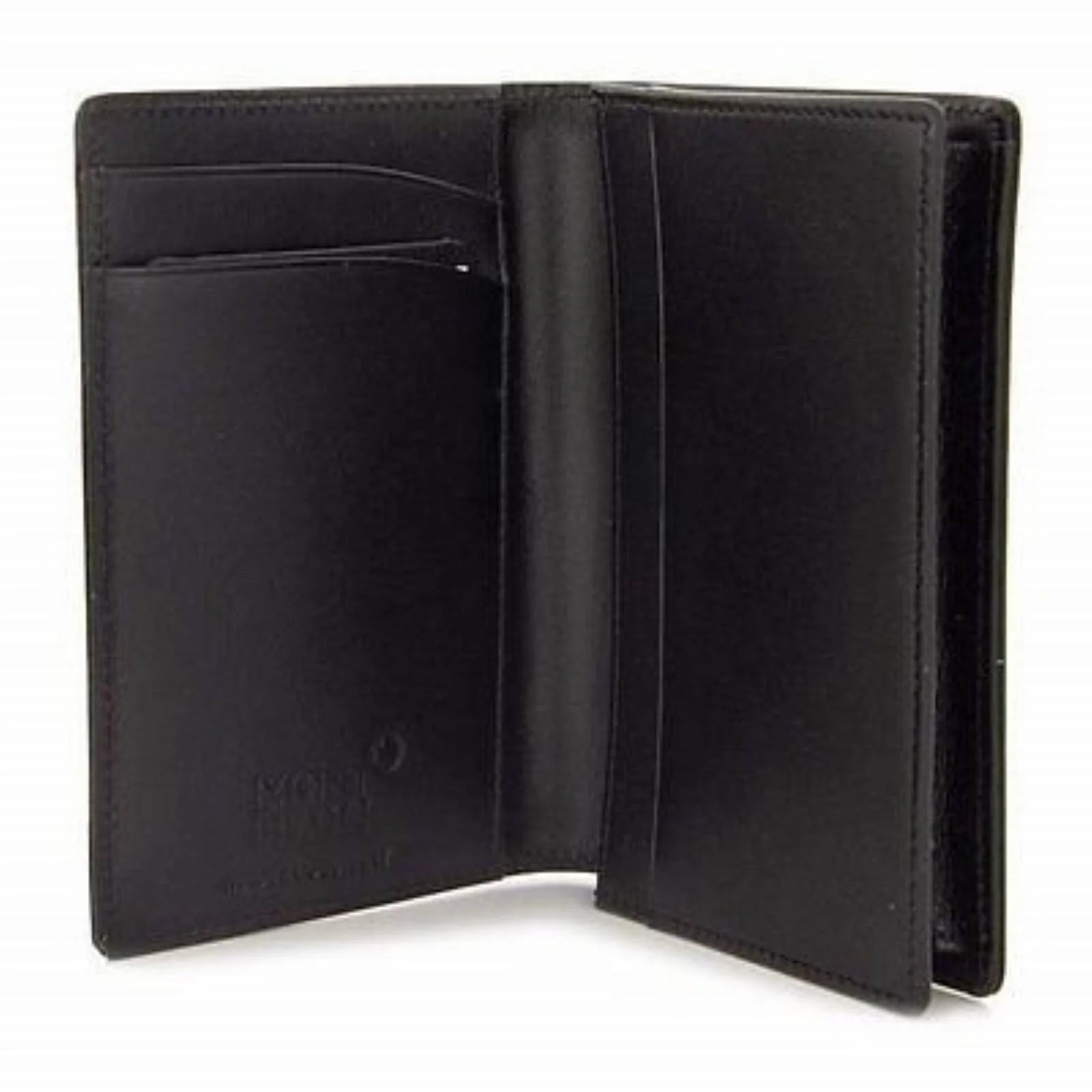 Portacarte montblanc meisterstück nero in pelle con quattro scomparti e logo in rilievo allinterno