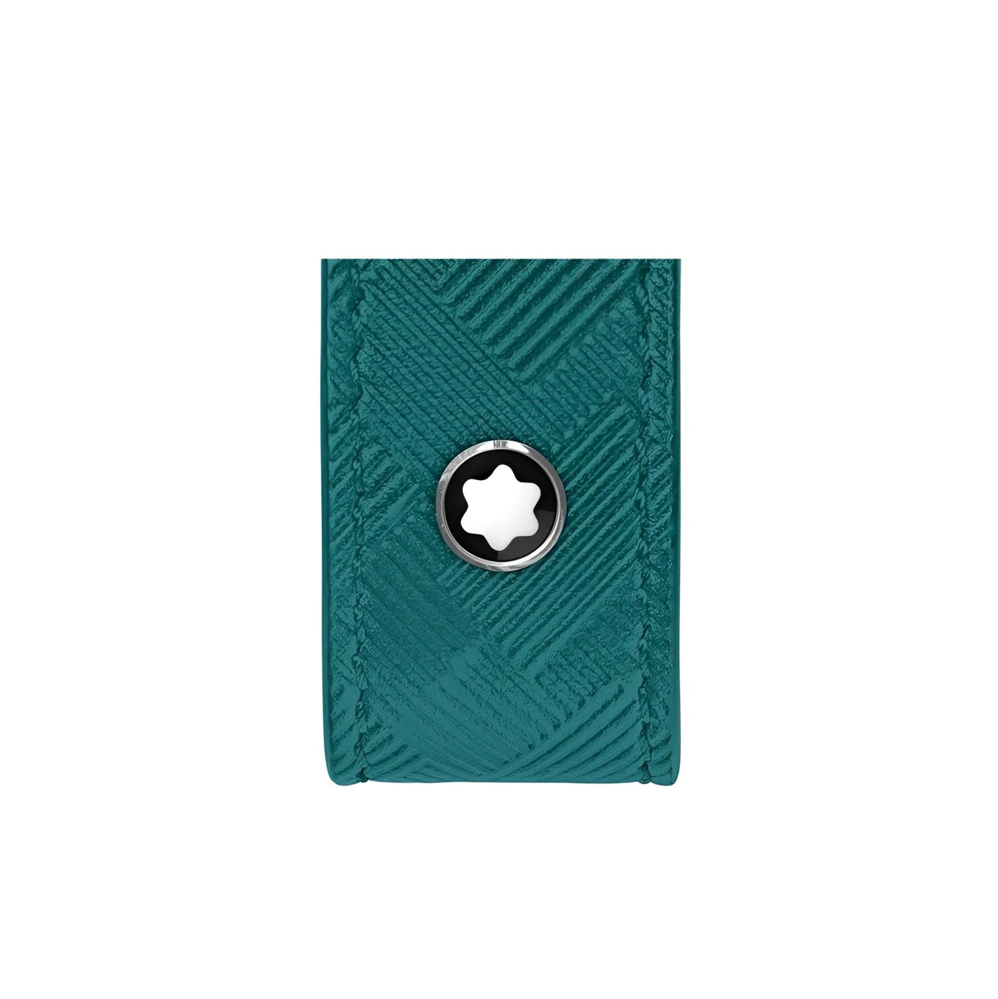 Montblanc portachiavi extreme 3.0 fern blue in pelle teal con fermasoldi e emblematico logo argentato starburst
