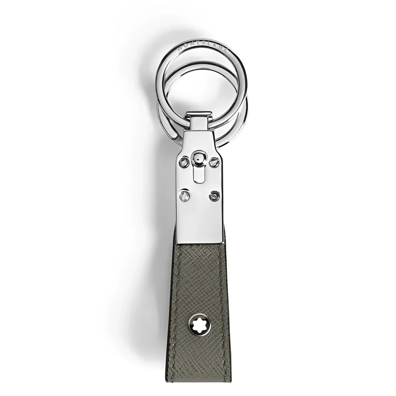 Montblanc portachiavi con passante sartorial grigio medio in pelle stampa saffiano con anelli metallici argentati e stellema