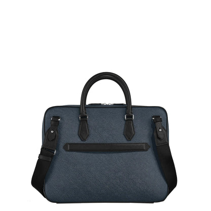 Montblanc borsa portadocumenti media in tweed blu con elegante cartella presenta e capiente scomparto principale