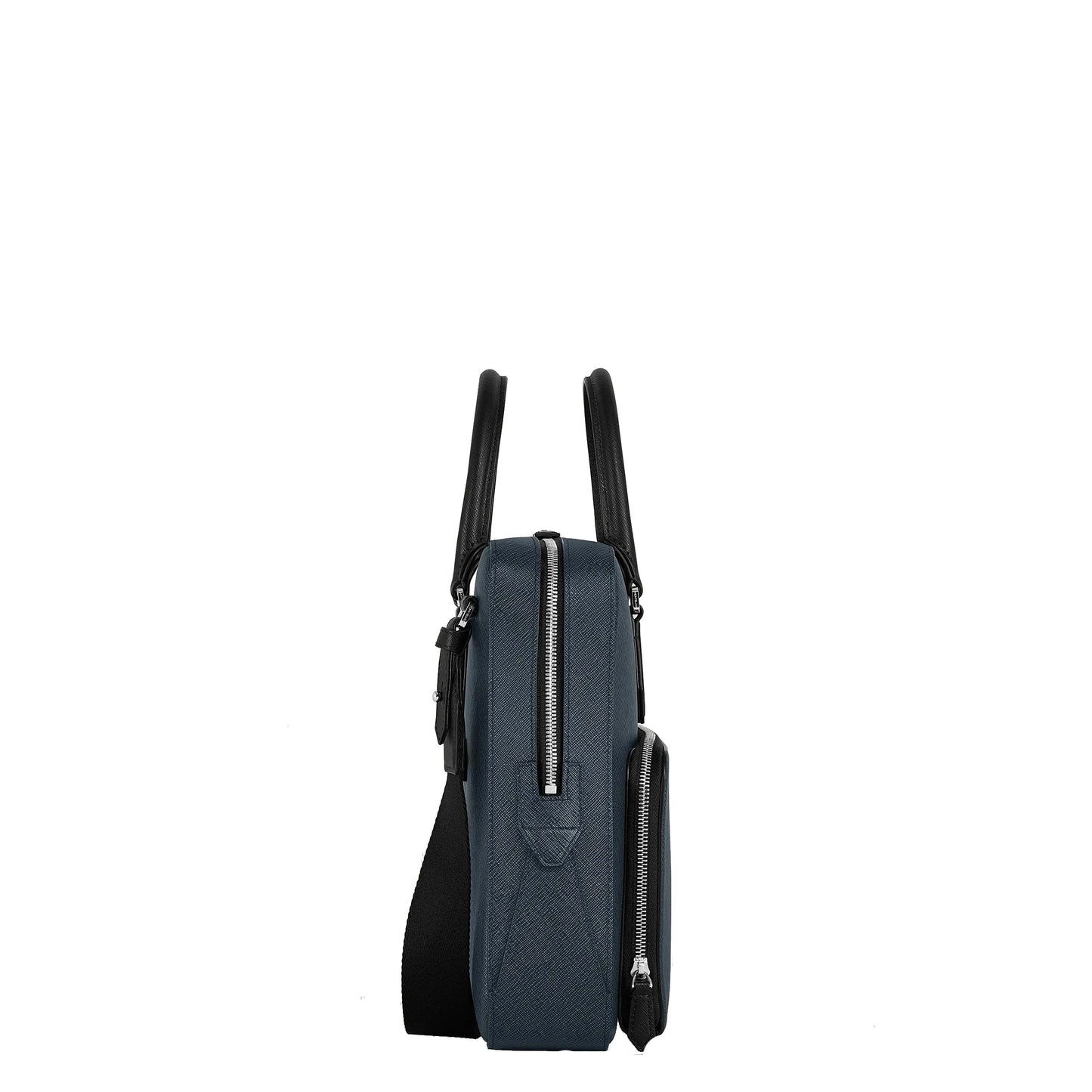Montblanc borsa portadocumenti media in pelle navy blu con manici neri e capiente scomparto principale tweed blu elegante cartella presenta