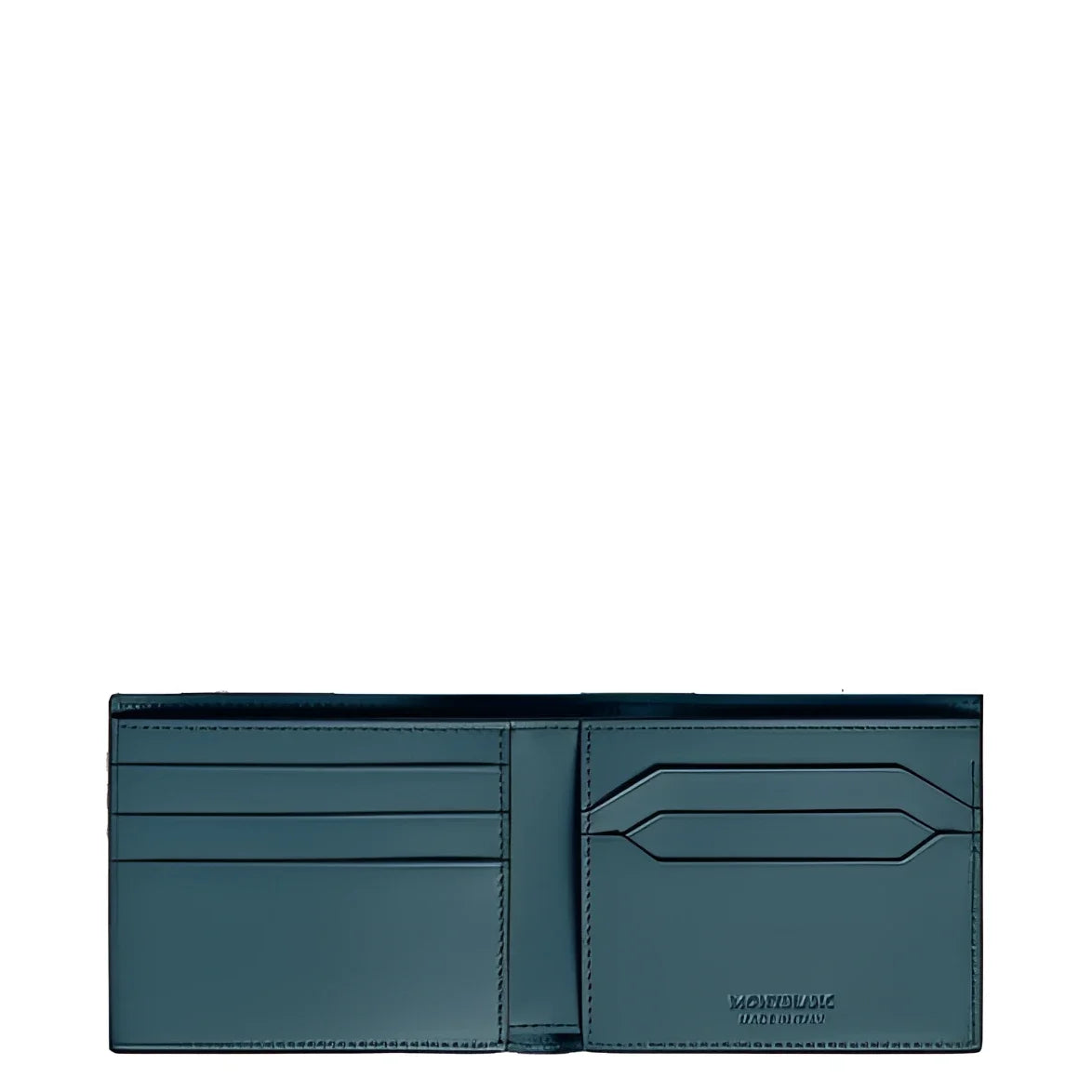 Montblanc portafoglio bifold in pelle blu avio con logo montblanc inciso e scritta made in italy elegante e funzionale