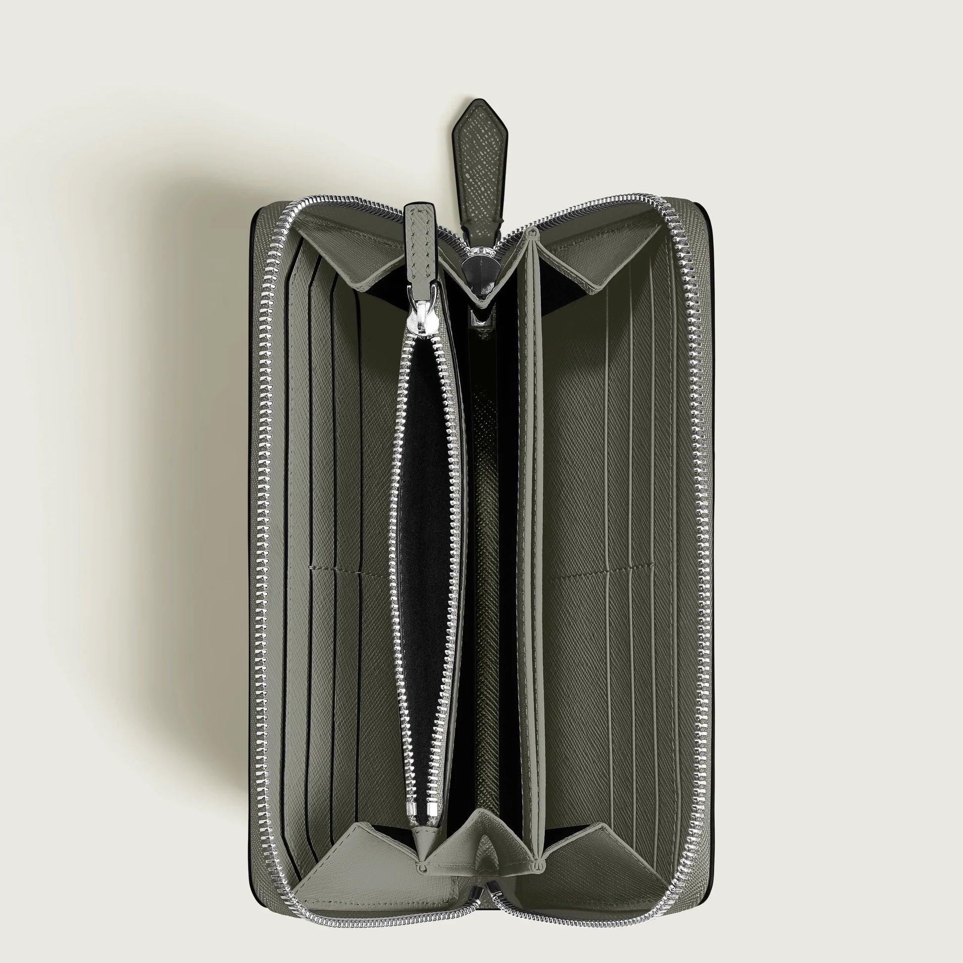 Portafoglio Montblanc in stampa saffiano grigio con 12 scomparti e cerniera completa sartorial accessorio versatile