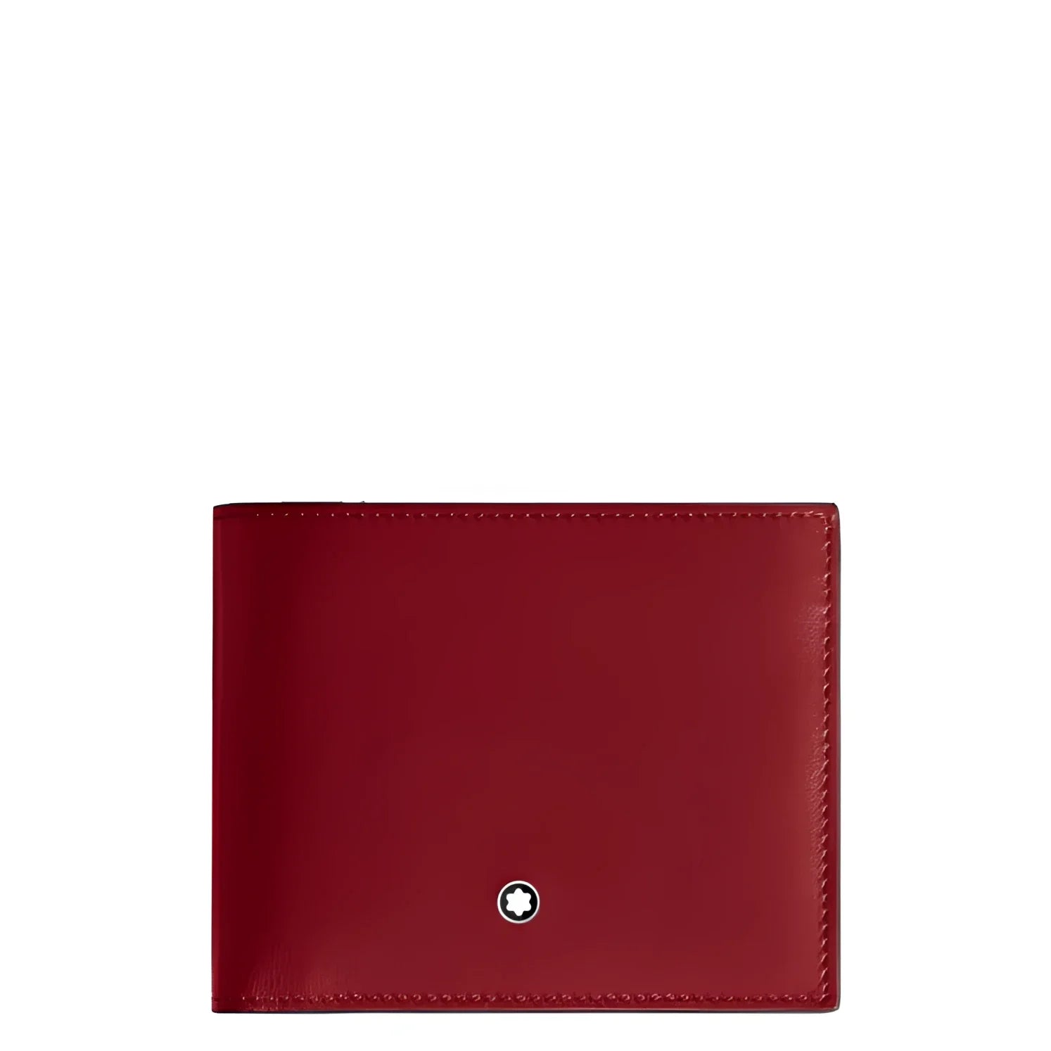 Portafoglio montblanc meisterstück in pelle ruggine scuro con sei scomparti e logo iconico al centro