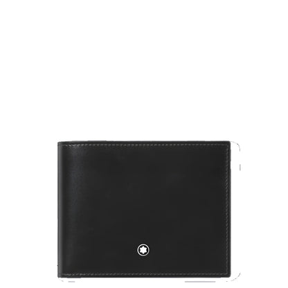 Portafoglio meisterstuck montblanc in pelle nera con emblem montblanc argentato centrale modello 198314