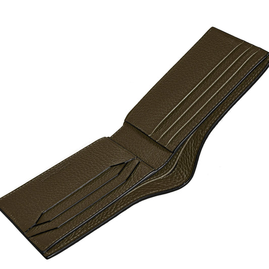 Montblanc portafoglio 6cc classico portafoglio bi-fold in pelle verde oliva scuro con scomparti per carte e piega centrale